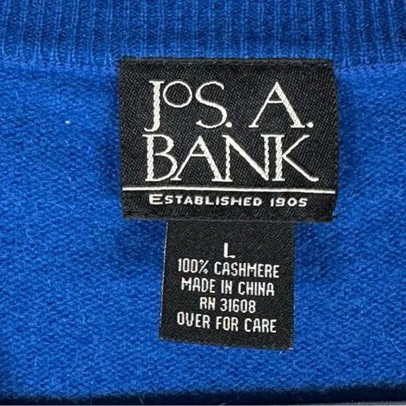 Jos. A. Bank 100% Cashmere Blue V-Neck Long Sleeve Sweater Men’s Size Large